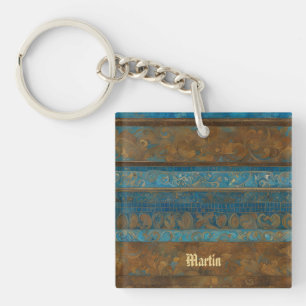 Porte-clefs Bandes de grunge bleu bronze et or