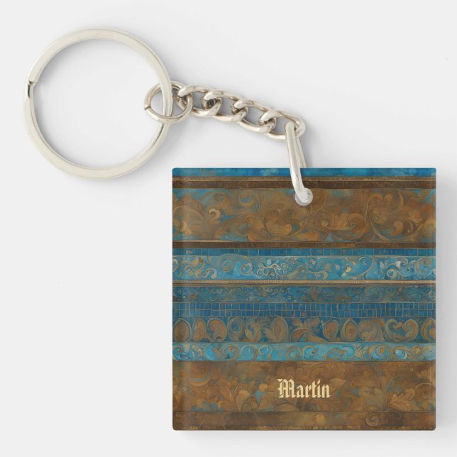 Porte-clefs Bandes de grunge bleu bronze et or (Devant)