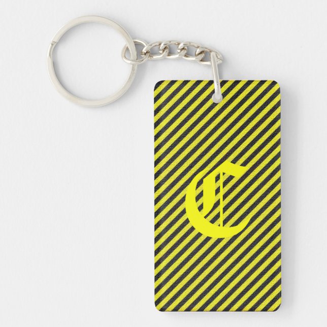 Porte-clefs Bandes diagonales minces en noir et jaune (Devant)
