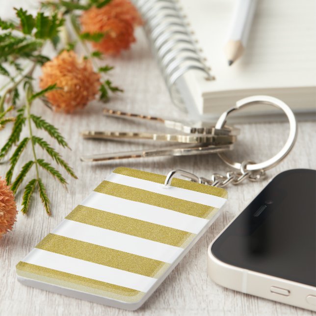 Porte-clefs Bandes d'or, Blancs, Motif rayé (Devant droit)