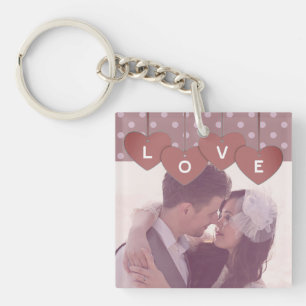 Porte-clefs Bannière de cœurs d'amour violets superposée photo