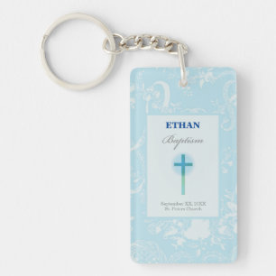 Porte-clefs Baptême de garçon au dentelle bleue