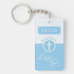 Porte-clefs Baptême, Nom personnalisé, Enfant de Dieu Bleu