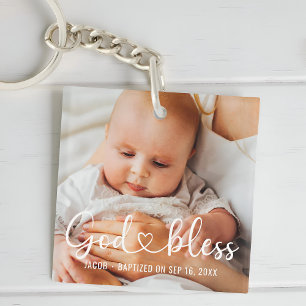 Porte-clefs Baptême Simple Moderne Coeur Photo Bébé