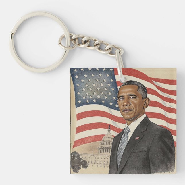 Porte-clefs Barack Obama devant le drapeau américain et le Cap (Devant)