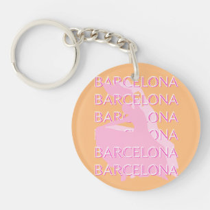 Porte-clefs Barcelona Travel Art, Espagne, Orange, Rose