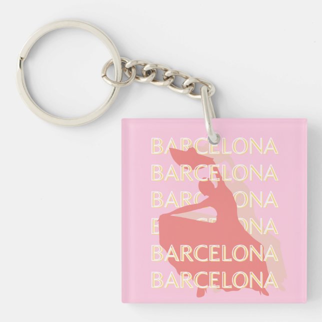 Porte-clefs Barcelone Art Voyage, Rose, Pastel (Devant)