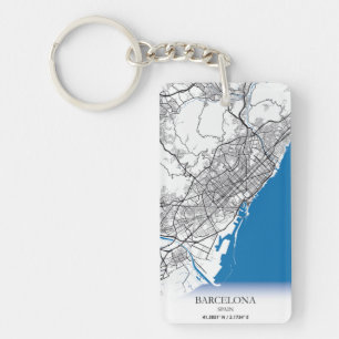 Porte-clefs Barcelone Espagne City Map Voyage Simple Minimal