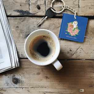 Porte-clefs Barne Chouette Fleurs roses Bleu