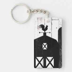 Porte-clefs Barne noire Bois blanc Rustique Ferme Pays