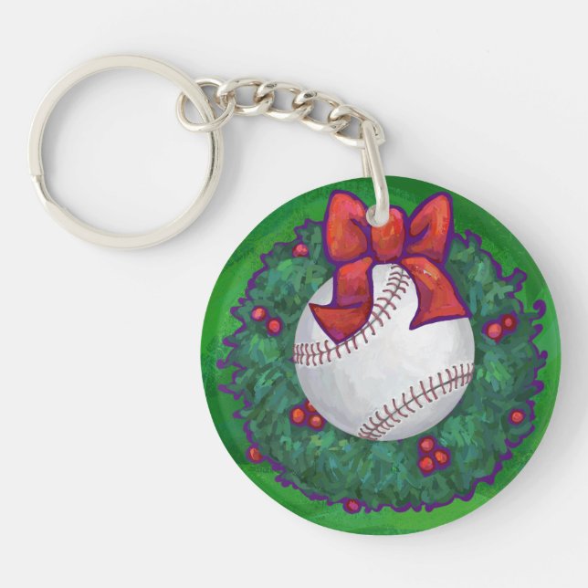 Porte-clefs Baseball dans la couronne de Noël (Devant)