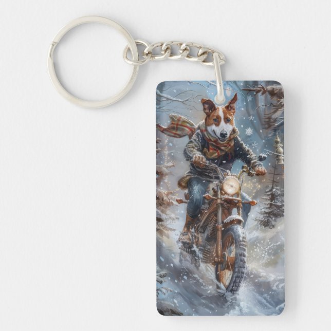 Porte-clefs Basenji Chien équitation Moto Noël (Devant)