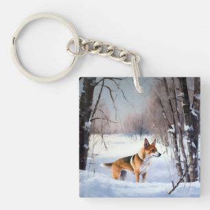 Porte-clefs Basenji Qu'il neige Noël