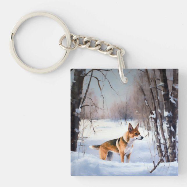 Porte-clefs Basenji Qu'il neige Noël  (Devant)