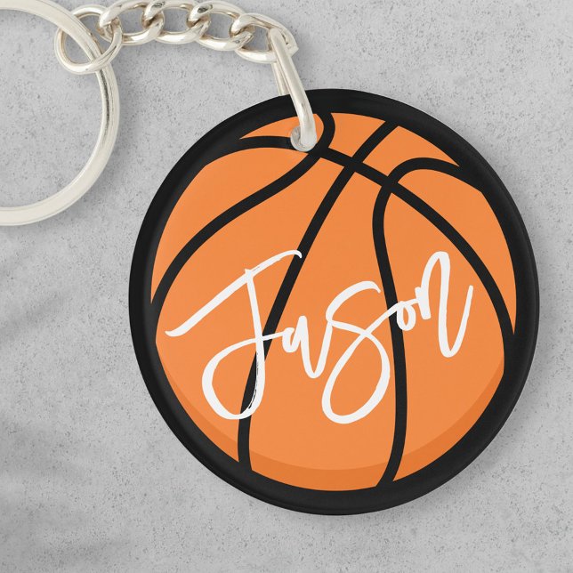 Porte-clefs Basket-ball noir orange nom personnalisé (Créateur téléchargé)