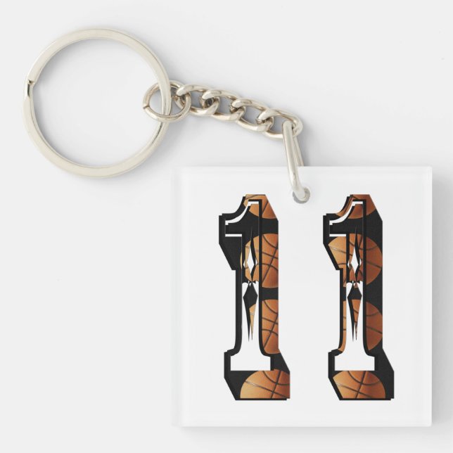 Porte-clefs Basket-Ball Orange Et Noir Numéro 11, (Devant)