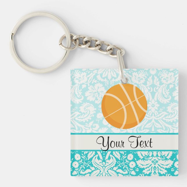 Porte-clefs Basket-ball turquoise de sabot de damassé (Devant)