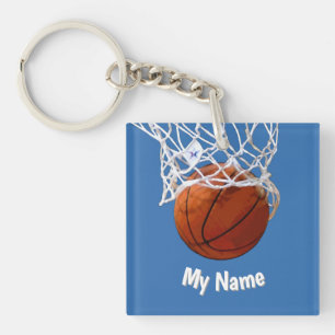 Porte-clefs Basketball Votre Nom Personnalisé Fond Acier Bleu