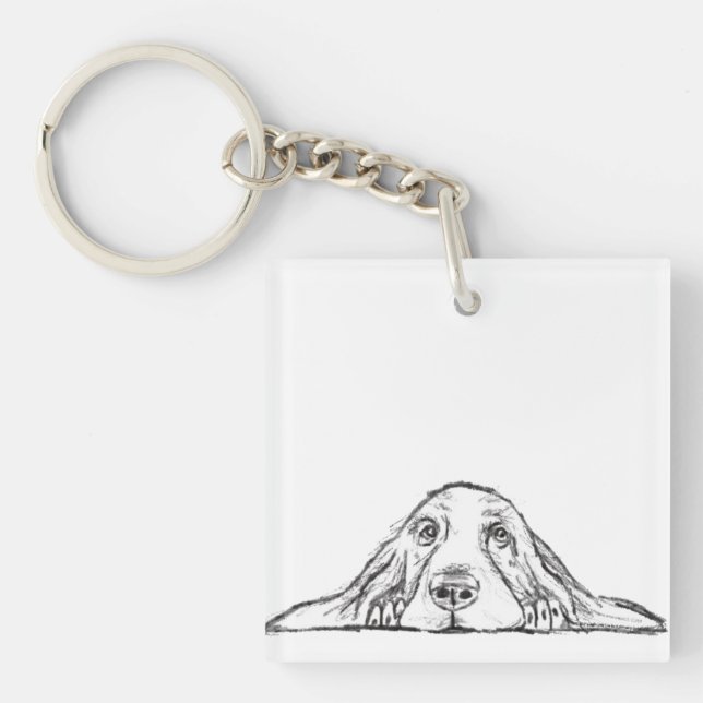 Porte-clefs basset blanc (Devant)