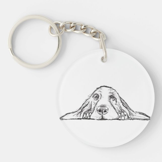 Porte-clefs basset blanc (Devant)