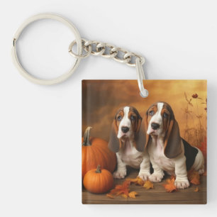 Porte-clefs Basset Hound Chiot Automne Citrouille de plaisir