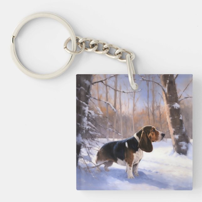 Porte-clefs Basset Hound Laisser neiger Noël (Devant)