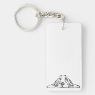 Porte-clefs basset hound noir blanc yeux de chiot simple