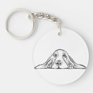 Porte-clefs basset hound noir blanc yeux de chiot simple
