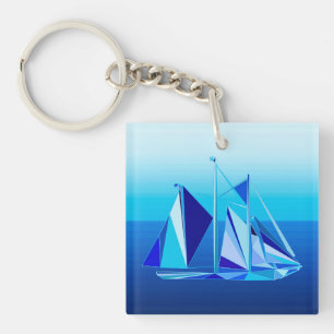 Porte-clefs Bateau à voile géométrique moderne / Yacht, bleu C