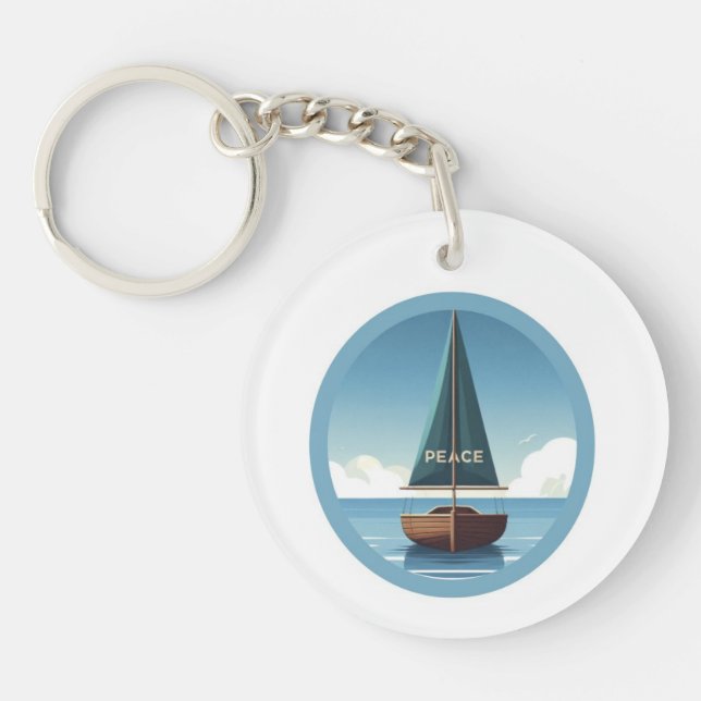 Porte-clefs Bateau de mer calme avec citation de paix (Devant)