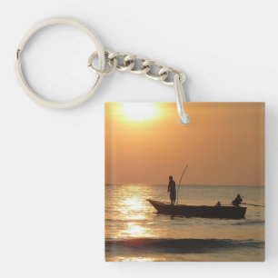 Porte-clefs Bateau de pêche au coucher du soleil
