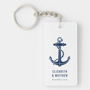 Porte-clefs Bateau Moderne Ancre Bleu Marine Mariage Plage Per