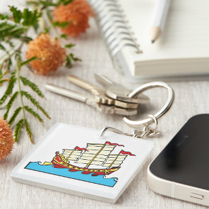 Porte-clefs Bateau traditionnel rouge de la Chine sur des vagu