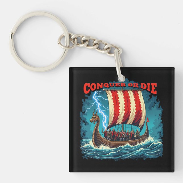 Porte-clefs Bateau Viking Nordic Warrior Conquer Ou Mourir (Devant)