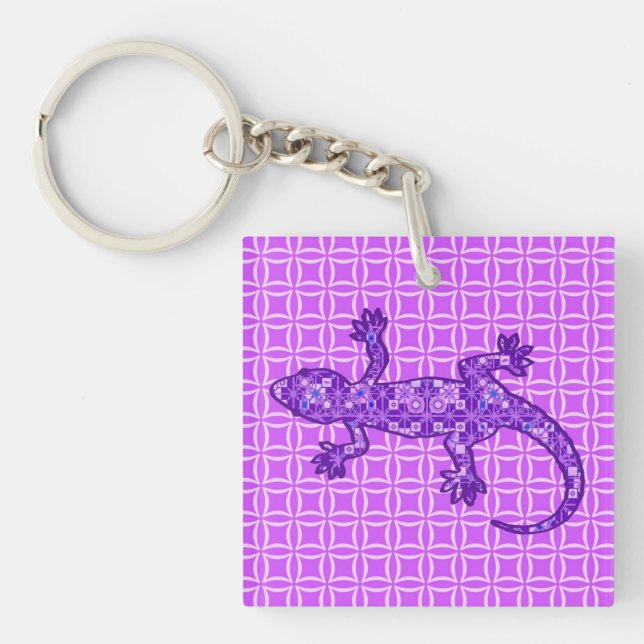 Porte-clefs Batik Tribal Gecko - violet et améthyste violet (Devant)