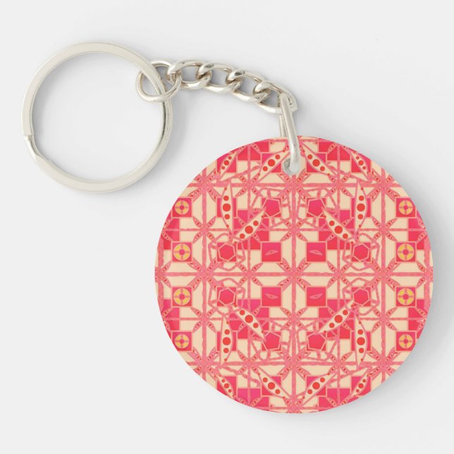 Porte-clefs Batik tribal - nuances de rose corail (Devant)