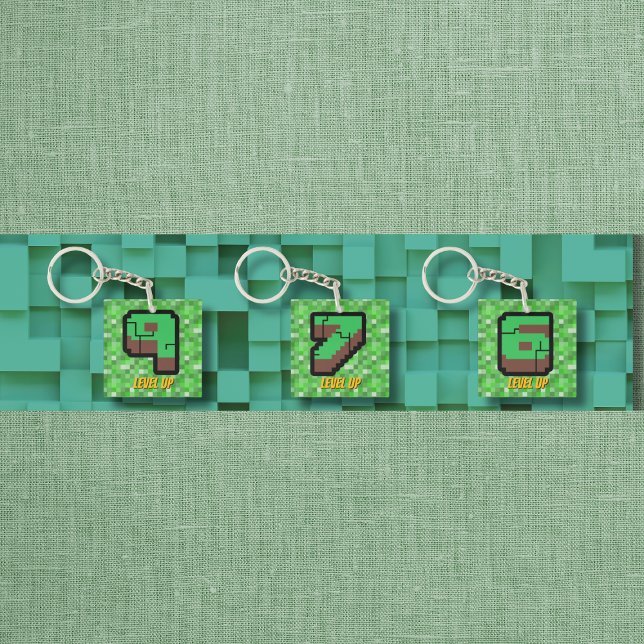 Porte-clefs Bâtiment Pixelated Gamer Vert Level Up 9 (Créateur téléchargé)
