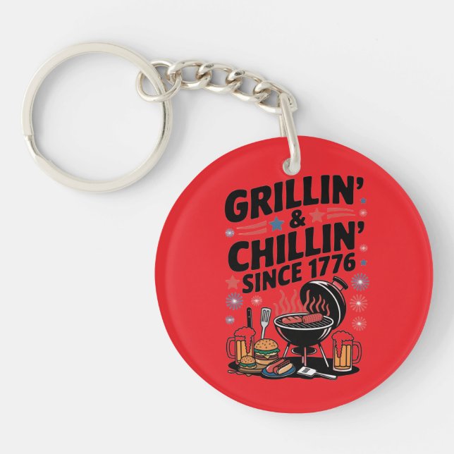 Porte-clefs BBQ "Grillin' & Chillin' depuis 1776" (Devant)