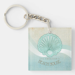 Porte-clefs Beach House Clam Shell Aqua Blue ID623