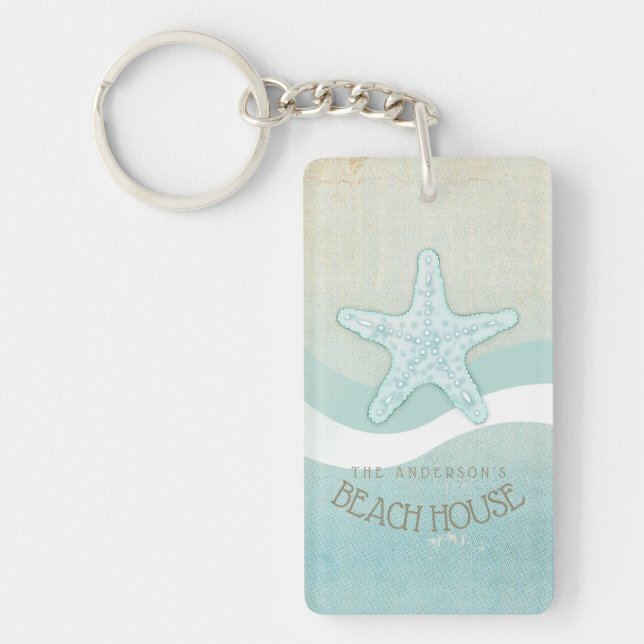 Porte-clefs Beach House Nautical Starfish Aqua Blue ID623 (Devant)