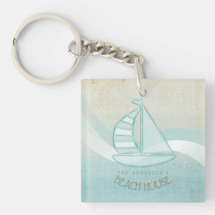 Porte-clefs Beach House Nautical Voilier Aqua Blue ID623