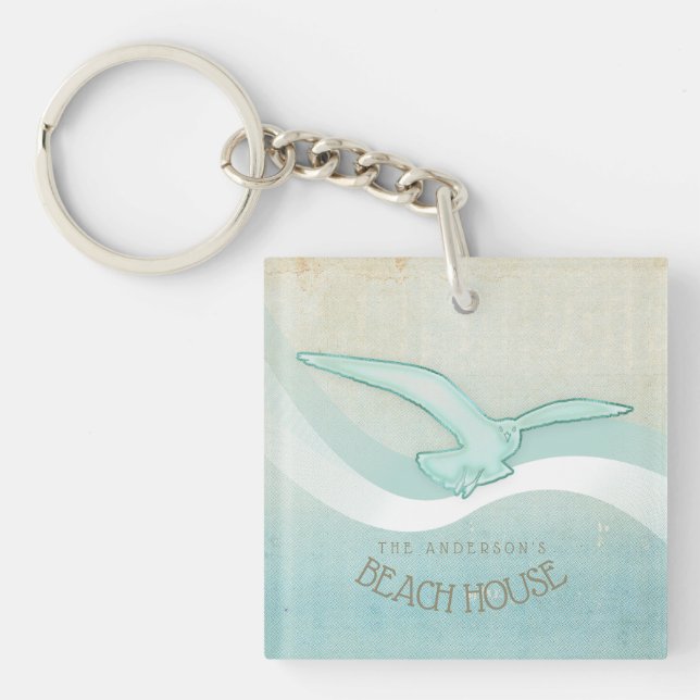 Porte-clefs Beach House Seagull Aqua Blue ID623 (Devant)