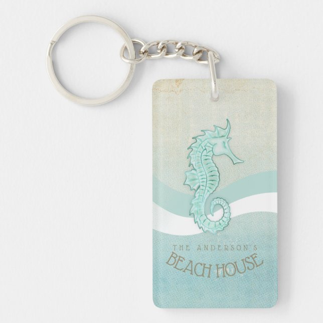 Porte-clefs Beach House Seahorse Aqua Blue ID623 (Devant)