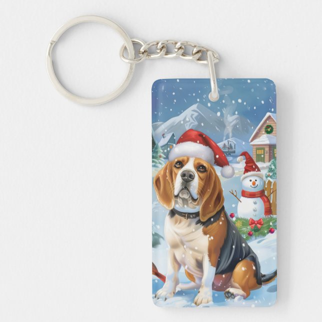 Porte-clefs Beagle Chien Winter Wonderland Noël Joie (Devant)