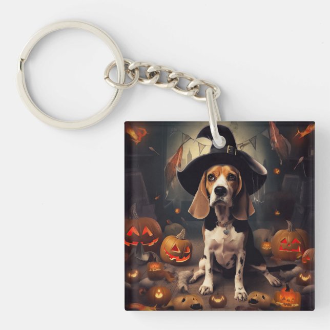 Porte-clefs Beagle Citrouille Halloween effroi (Devant)
