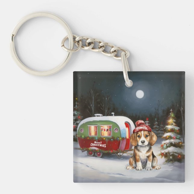 Porte-clefs Beagle d'hiver Caravan Christmas Adventure (Devant)