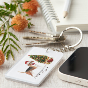 Porte-clefs Beagle drôle Chien de Noël avec arbre