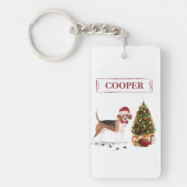 Porte-clefs Beagle drôle Chien de Noël avec arbre (Devant)