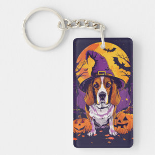 Porte-clefs Beagle effrayant Halloween Sorcière et Citrouille