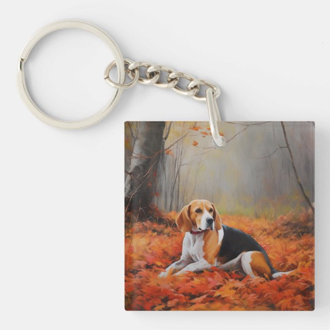 Porte-clefs Beagle en automne Leaves automne Inspire (Devant)